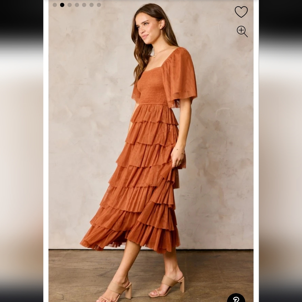 Tiered Ruffle Maxi Dress in Rust